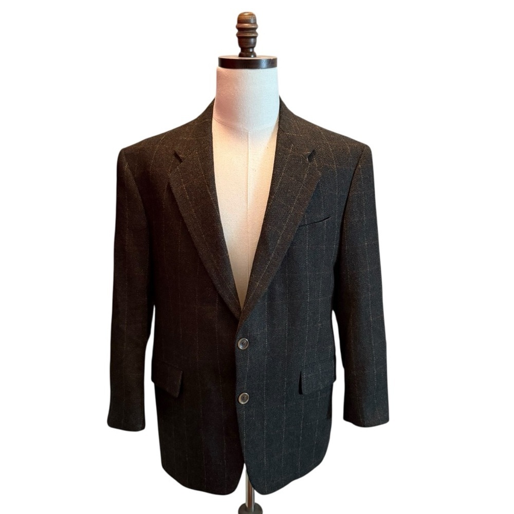 Evan Picone Men’s Wool Blazer Sport Jacket Green Size 40S Check Vintage Office